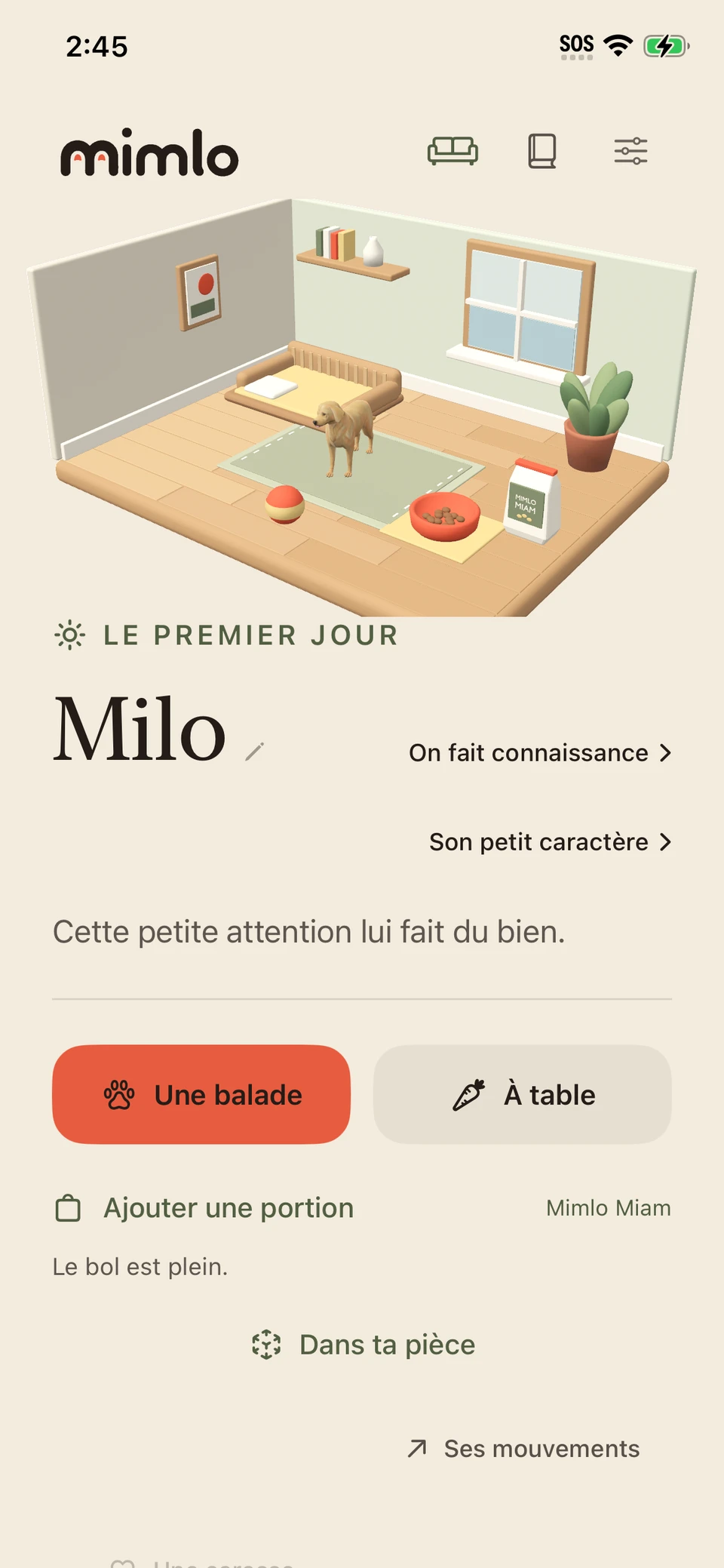 Aperçu de Mimlo, écran 1